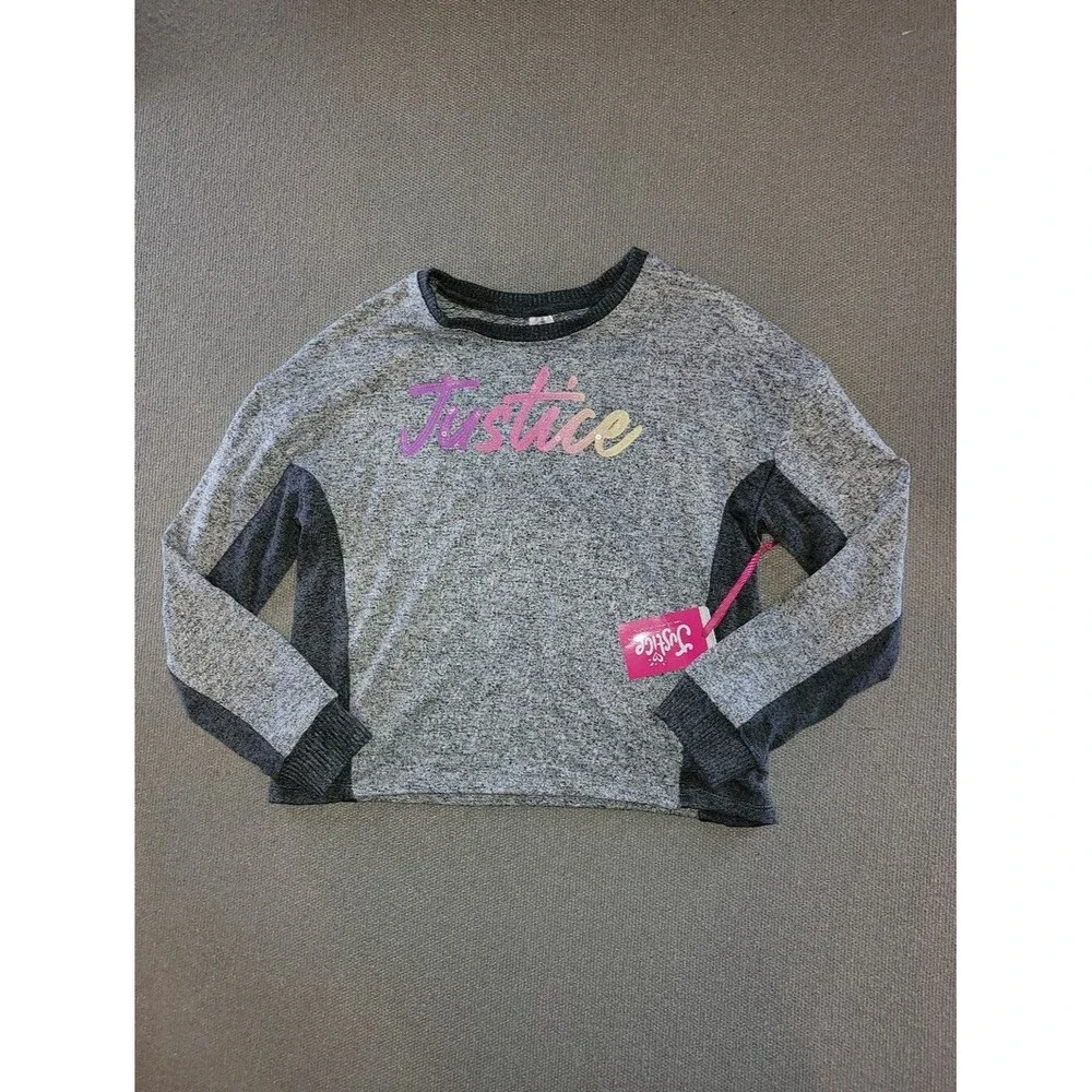 Justice Size Large 12/14 Gray Sweatshirt with Pastel Ombre Logo NWT